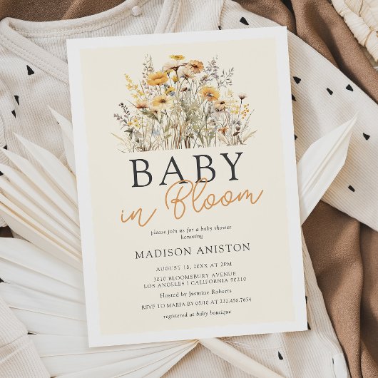 Invitation Baby In Bloom Boho Fête de Bébé aux Fleurs Sauvage