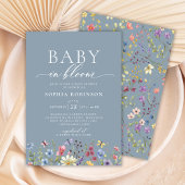 Invitation Baby in Bloom Boho Fleur sauvage Baby shower bleu