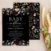 Invitation Baby in Bloom Boho Fleur sauvage Baby shower noir