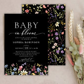 Invitation Baby in Bloom Boho Fleur sauvage Baby shower noir