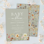 Invitation Baby in Bloom Boho Fleur sauvage Baby shower vert