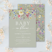 Invitation Baby in Bloom Boho Fleur sauvage Baby shower vert
