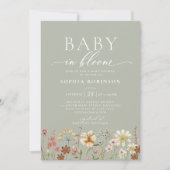 Invitation Baby in Bloom Boho Fleur sauvage Baby shower vert (Devant)