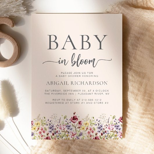 Invitation Baby in Bloom Boho Fleurs sauvages Baby shower rou