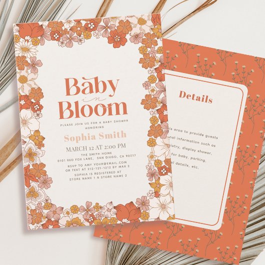 Invitation Baby in Bloom Boho Floral Détails Baby shower