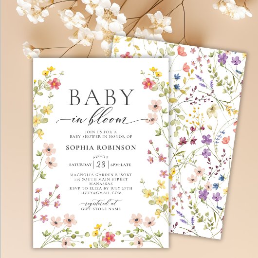 Invitation Baby in Bloom Boho Meadow Fleur sauvage Baby showe