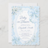 Invitation Baby in Bloom Bow Blue Floral Boy Baby Shower (Devant)