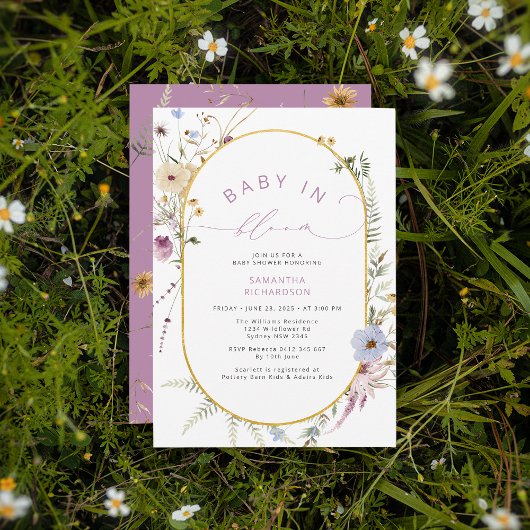 Invitation Baby in Bloom Chic Baby shower Fleur sauvage