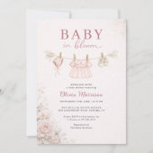 Invitation Baby in Bloom Clothesline Pink Bow Baby Shower (Devant)