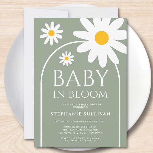 Invitation Baby in Bloom Daisy Sage Green Baby Shower