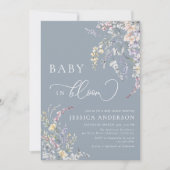 Invitation Baby In Bloom Dusty Blue Wildflower Baby Shower  (Devant)