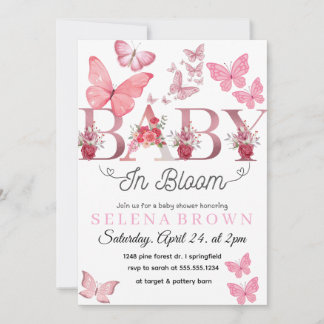 Invitation BABY In Bloom – Elegant Butterfly Baby Shower card