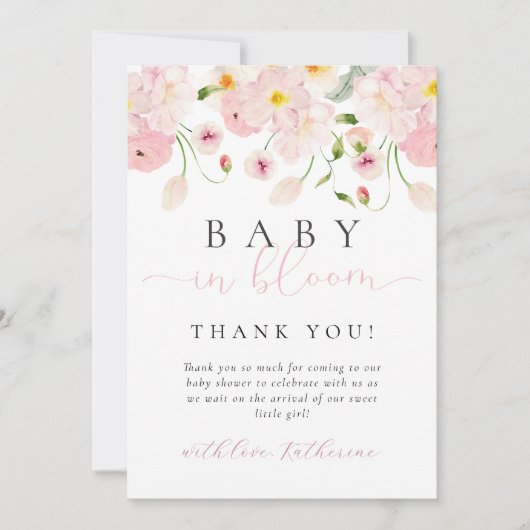 Invitation Baby In Bloom Fête de Naissance Fleur Rose (Devant)