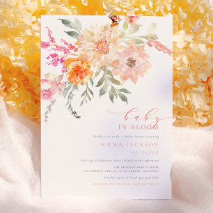 Invitation Baby In Bloom Fête Florale de Printemps Rose et
