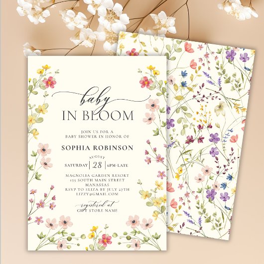 Invitation Baby in Bloom Fleur sauvage Baby shower Boho