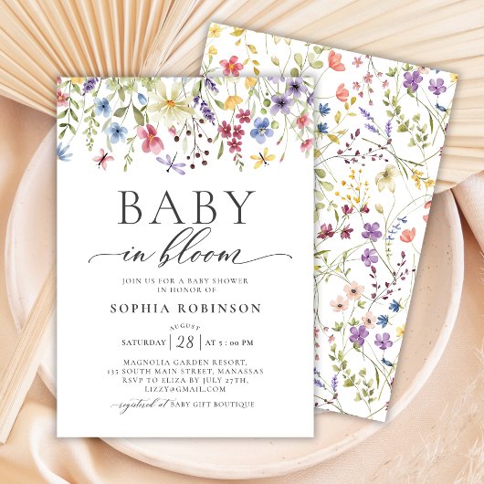 Invitation Baby in Bloom Fleur sauvage Baby shower Boho