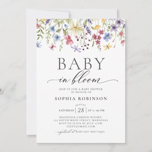 Invitation Baby in Bloom Fleur sauvage Baby shower Boho (Devant)