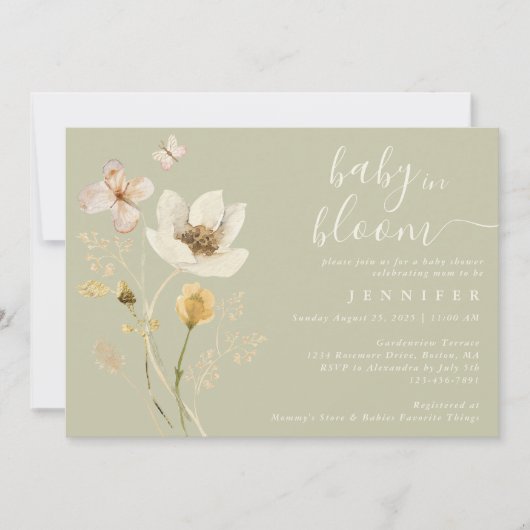 Invitation Baby In Bloom Fleur sauvage Baby shower Boho (Devant)