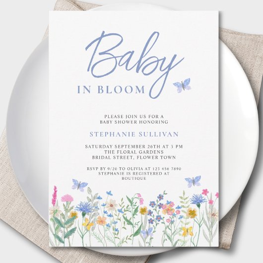 Invitation Baby in Bloom Fleur sauvage Baby shower garçon