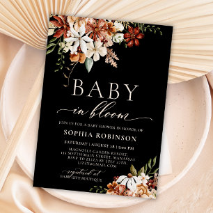 Invitation Baby in Bloom Fleur sauvage Baby shower noir