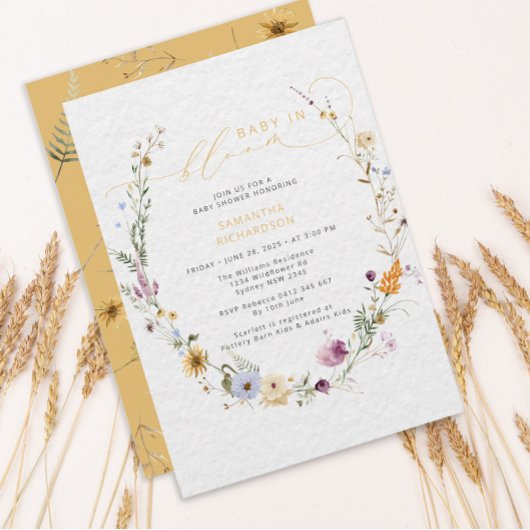 Invitation Baby in Bloom Fleur sauvage Baby shower rustique
