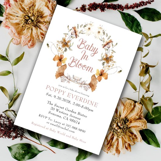 Invitation Baby In Bloom Fleur sauvage Boho Baby shower