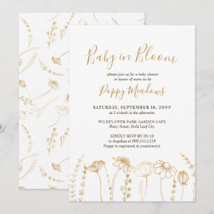 Invitation Baby in Bloom Fleur Sauvage Dorée Esquisse Baby Sh