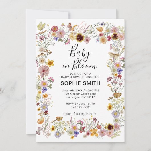 Invitation Baby In Bloom Fleur sauvage Dusty Rose Baby shower (Devant)