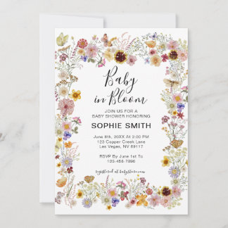 Invitation Baby In Bloom Fleur sauvage Dusty Rose Baby shower