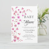 Invitation Baby in Bloom Fleur sauvage Script Baby Girl Douch (Debout devant)
