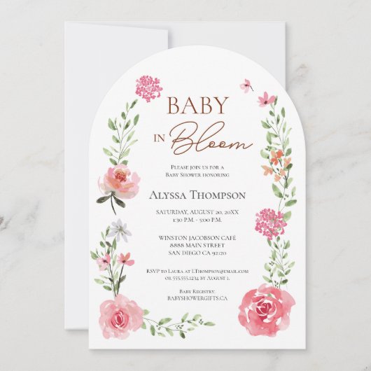 Invitation Baby in Bloom Fleur thème Baby shower Arch (Devant)