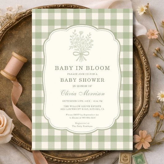 Invitation Baby in Bloom Gingham Baby Shower