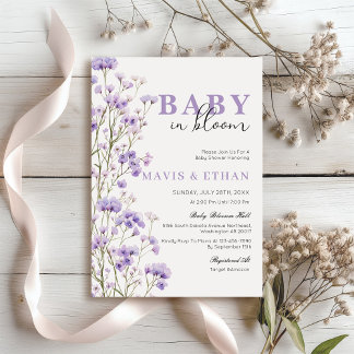 Invitation Baby in Bloom Invitation, Baby shower pourpre