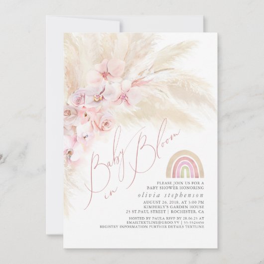 Invitation Baby in Bloom Pampas Baby shower arc-en-ciel en he (Devant)