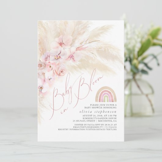 Invitation Baby in Bloom Pampas Baby shower arc-en-ciel en he (Debout devant)