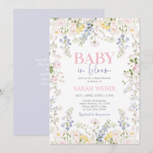 Invitation Baby in Bloom Pastel Wildflowers Baby Shower (Devant / Derrière)