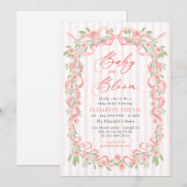 Invitation Baby in Bloom Pink Bow Floral Roses Baby Shower (Devant / Derrière)