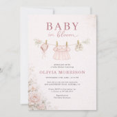 Invitation Baby in Bloom Pink Clothesline Photo Baby Shower (Devant)