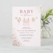 Invitation Baby in Bloom Pink Clothesline Photo Baby Shower (Debout devant)