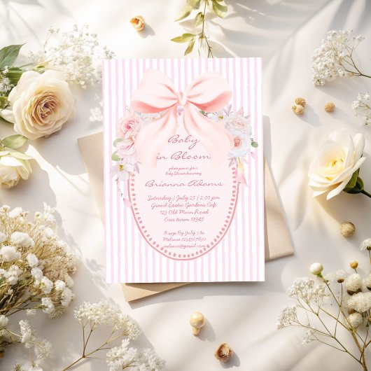 Invitation Baby in bloom retro preppy bow baby shower