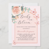 Invitation Baby in Bloom rose papillon Baby shower arc (Devant)