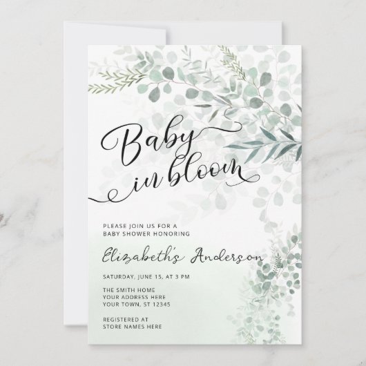 Invitation Baby in Bloom Sage Baby shower vert (Devant)