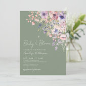 Invitation Baby In Bloom Sage Green Baby Shower (Debout devant)