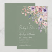Invitation Baby In Bloom Sage Green Baby Shower (Devant / Derrière)