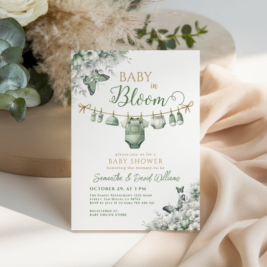 Invitation Baby in Bloom Sage Green Floral Baby Shower