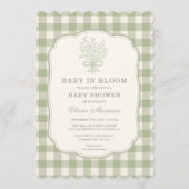 Invitation Baby in Bloom Sage Green Gingham Baby Shower (Devant)