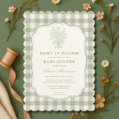 Invitation Baby in Bloom Sage Green Gingham Baby Shower
