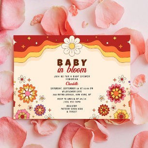 Invitation Baby In Bloom Super Retro Hippie Fleurs