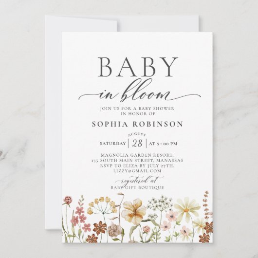 Invitation Baby in Bloom Terracotta Baby shower Fleur sauvage (Devant)