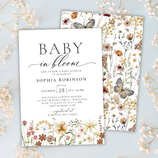 Invitation Baby in Bloom Terracotta Baby shower Fleur sauvage